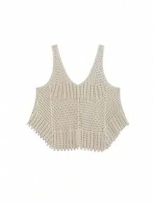 Áo khoác không tay ren móc rỗng cho mùa hè - Màu be - Xem 7