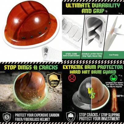 Aolamegs - Protector de ala para sombrero duro con núcleo de acero accesorios universales de ala completa protector de borde resistente a los impactos para cascos de construcción de fibra de carbono