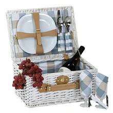 Picnic Plus Boothbay - Juego de cestas de picnic para 2 personas color blanco con platos copas de vino servilletas de algodón sacacorchos 14 unidades incluidas - Blanco - Ver 7