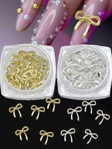 1 Box Of Gold & Silver Metal Cute Bow NailArt Decorations - Bow Design, Japanese-Style Nail Art Accessories, DIY Nail Salon,Nail Art Supplies, Nail Art Gems - Multicolor - View 1