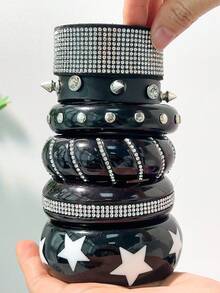 1 buah Gelang Gaya Punk Gothic Campuran dengan Desain Jepit Terbuka dan Hiasan Salib Berlian Imitasi - Multiwarna B - View 9