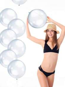 6pcs/Set - Transparent Inflatable Beach Balls, Bulk Transparent Swimming Pool Bubble Balls Suitable For Ocean, Hawaii, Summer Party DIY Decorations, Floating Balls, Balloons, Ocean, Hawaii Party Decorations, Summer Ocean Beach Pool Party Supplies - A - View 9