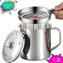 1.3L Stainless Steel Portable Storage/Filtration Container With Stainless Steel Handle And Lid, High Temperature Resistant Oil Filtering Net, Easy Clean Oil Residue Separator - Multicolor - View 13