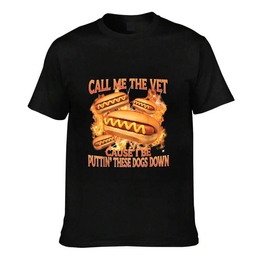 Call Me The Vet Hot Dog Meme Funny T Shirt Men Women Veterinarian Gift Casual Short Sleeve Tee Top - 黑色 - 查看 1