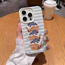 1pc TPU Material Blueberry Cake Stackable Striped Pattern Phone Case Compatible With Iphone 17 Pro Max/17/16 Pro Max/15/13/12/11, S20 FE/A15/S24/A55, Note 11/Note 12/Note 13 Pro, Full Coverage Anti-Drop Soft Protective Phone Cover - White - View 4