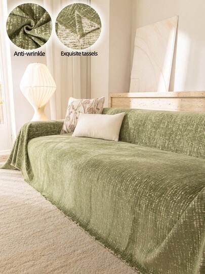 1pc Solid Color Chenille Texture Sofa Blanket, Modern Minimalist Sofa Cover, All Season Use, Non-Slip Anti-Dust Fixed Sofa Throw, Wrinkle-Resistant, Soft & Fine Texture, Protect Sofa, Machine Washable, Durable, Pet-Proof, Stain-Resistant, Sofa Makeover, Sofa Decor, Enhance Ambiance, Fit 1-4 Seater, L-Shaped Sofa