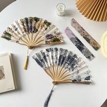 1把中国风女士7英寸软丝折扇，竹框，大剑扇，礼品，展示，舞扇 - 折扇 - 查看 4
