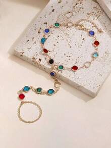 1 pieza Pulsera con estilo de cadena de anillo para el dedo, accesorio versátil y elegante minimalista para mujeres - Multicolor - Ver 2