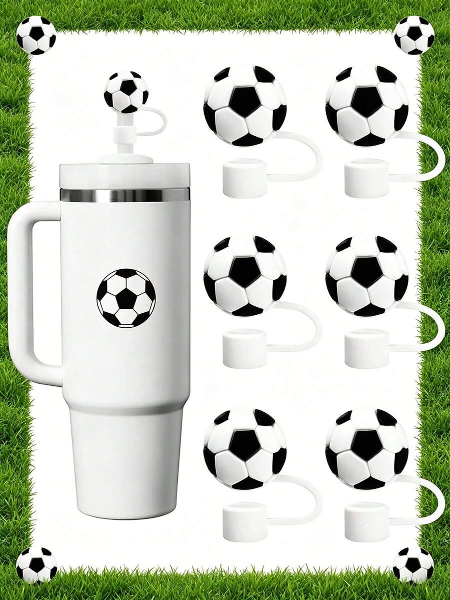 2/4/6 piezas Tapas con pajita con forma de balón de fútbol de 30 y 40 onzas, Tapas reutilizables de pajita de silicona de 10 mm, Tapas a prueba de polvo para pajitas, Accesorios de tapa - fútbol americano - Ver 1