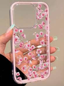 1個粉色桃花圖案透明軟邊全覆蓋TPU時尚手機保護殼，適用於iPhone11 12 13 14 15 16 17 Pro Max/Plus，精美禮物 - 彩色 - 查看 2