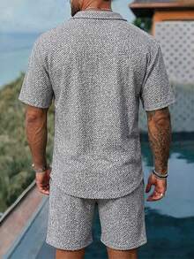 Men's Versatile Fashion Summer Vacation Outdoor Short Sleeve Shorts Set, Line Design, Drawstring Shorts Sports - Black - View 2