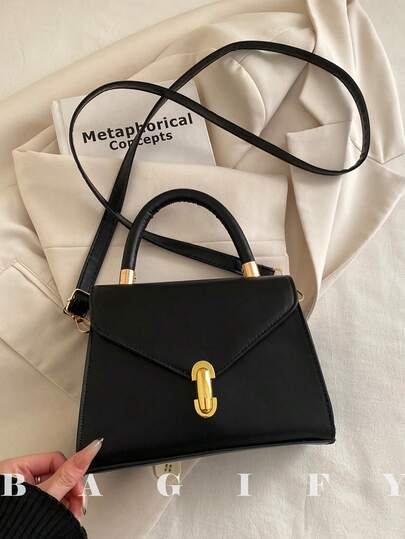 新款时尚金属装饰翻盖手提包，适合派对、郊游、度假、购物和日常使用，可存放硬币、手机，也适合白领、大学生和上班族作为工作包，优雅女士包。