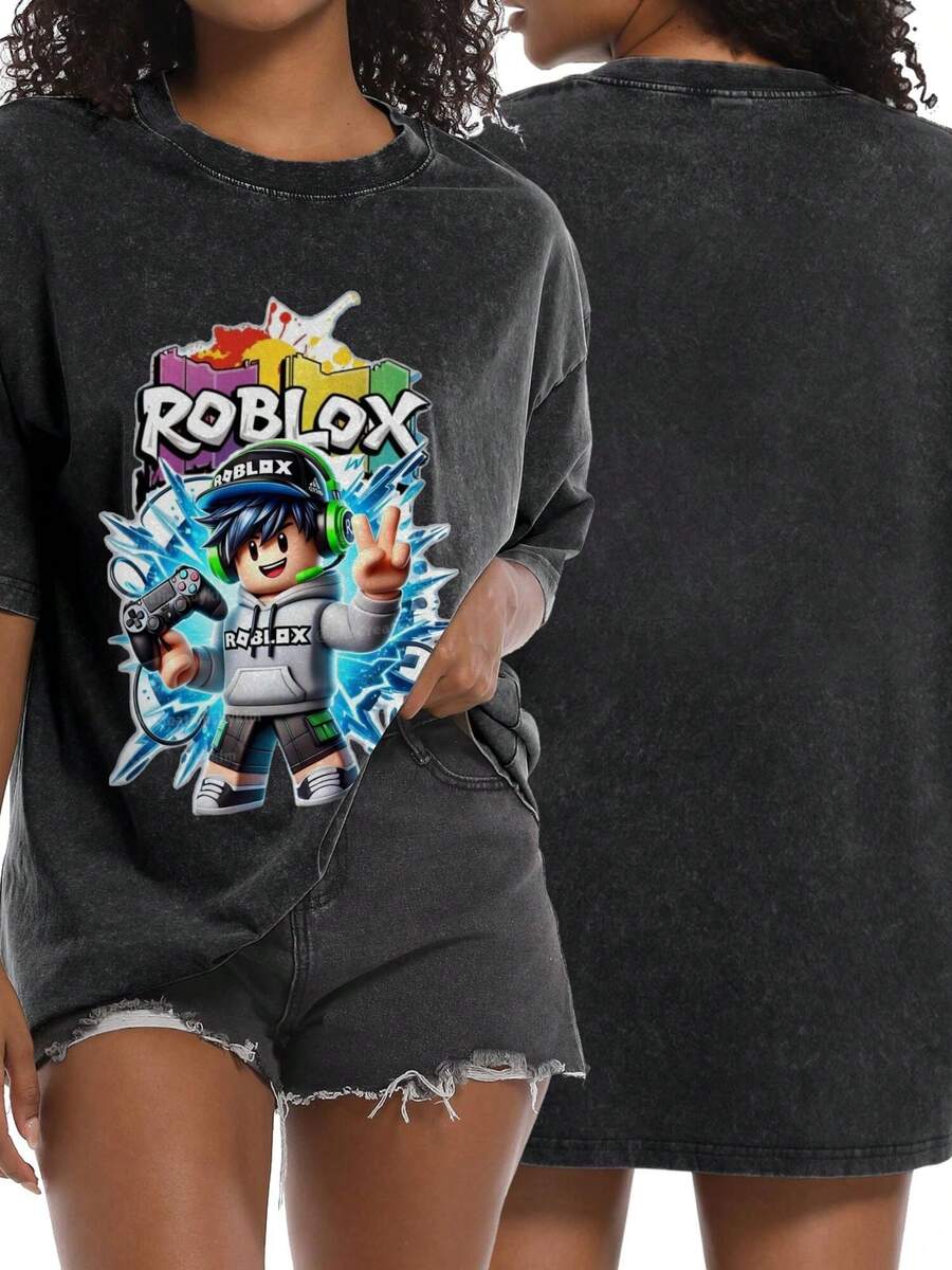 Cartoon Women's Cotton Cool T-Shirts Summer Tops Short Sleeve Korean Music Groups Fashion Spring - Black - View 1