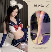 Sexy Nightwear Set Cute Japanese School Uniform Style JK Outfit With Sailor Collar And Pleated Skirt For Women Lingerie Sleepwear Cosplay Costume Soft Comfortable Fabric - Màu đen [Áo + Nơ + Chân váy + 2 ống tay áo + Áo phông] - Xem 8