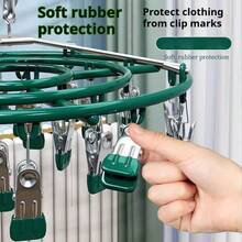 Nuevo tendedero de acero inoxidable con múltiples pinzas, herramienta de secado de lavandería multiusos a prueba de viento para ropa interior y calcetines - 24 clips redondos (dos clips adicionales incluidos) - Ver 2