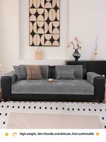 1 chiếc đệm sofa vải jacquard chenille dùng được cả bốn mùa, kiểu dáng tối giản hiện đại, thân thiện với thú cưng, chống bẩn và chống trượt, bảo vệ sofa chống trầy xước mùa xuân/thu, phù hợp với sofa chữ L và sofa 1/2/3/4 chỗ ngồi (Bán lẻ từng chiếc) - Màu xám đen - Xem 3