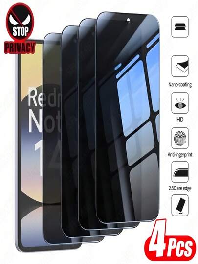4 Stück Datenschutz Gehärtetes Glas kompatibel mit Xiaomi Mi 15T 14T Pro 15 14 13 13T 12T 11T 11 Lite 5G NE Note 15 14 13 Pro 4G 5G 15C 14C 13C 12 11 11S, 9H+ Härte gehärtetes Glas, Fingerabdruckfest, Vollflächenabdeckung