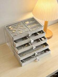1 pieza Caja de joyería de acrílico transparente de 5 niveles, organizador de almacenamiento de joyería de gran capacidad, estuche de exhibición de joyería con estilo de cajón, adecuado para aretes, anillos, pulseras, collares, ideal para la organización y el almacenamiento de joyas en el hogar - joyero - Ver 10