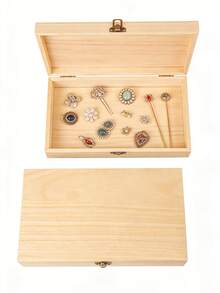 11.6 x 7.08 x 2.75 英寸未加工天然松木铰链盖储物盒，木制工艺品收纳盒，适用于存放珠宝、礼品、美术用品、爱好用品 - 彩色 - 查看 7