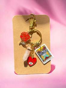 1pc Natural Stone Green Quartz Evil Eye Planet Moon Sun Turquoise Pendant Keychain Bag Charm Decor Light Versatile Niche Sophisticated Minimalist Atmospheric Light Retro Daily Use Small Gift Car Accessories School Cute Goth Y2k Bag Accessories Lany - 紅色 - 查看 11