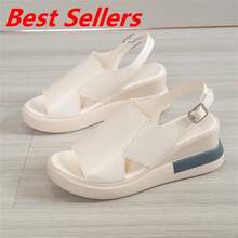Giày sandal đế xuồng mới năm 2026 dành cho nữ, thời trang mùa hè, đa năng, nhẹ, hở mũi, cao gót kiểu La Mã. - Màu be - Xem 8