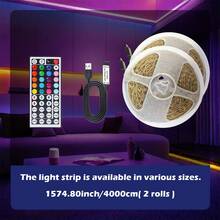 39英寸-1574英寸室内装饰照明RGB LED灯带，44键遥控器，可变色可调光，带自粘背胶。适用于房间、家居和派对场所的LED灯带装饰。 - Multi-color light - 查看 19