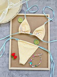Bộ bikini hai mảnh kẻ caro vàng thanh lịch, thoải mái dành cho nữ - Đồ bơi 2 mảnh gợi cảm, co giãn tốt. Hoàn toàn phù hợp cho các buổi tiệc bơi, tiệc bãi biển và các dịp giải trí khác. Lý tưởng cho trang phục mùa hè của nữ, trang phục đi nghỉ hè, trang phục mùa xuân của nữ, trang phục ngày Valentine, trang phục lễ hội, đồ đi biển, bộ đồ đi biển và trang phục đi biển. - Nhiều màu - Xem 4