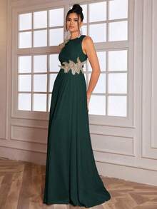 High-End Elegant 3D Floral High Slit Long Evening Dress, Formal Prom Gown, For Wedding Guest, Graduation, Dinner, Party Dress Spring - Màu xanh lá cây đậm - Xem 7