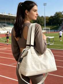 防水通勤手提包，大容量防滑耐用，多功能旅行必备，单肩/斜挎/手提三合一手提包 - 米色 - 查看 5