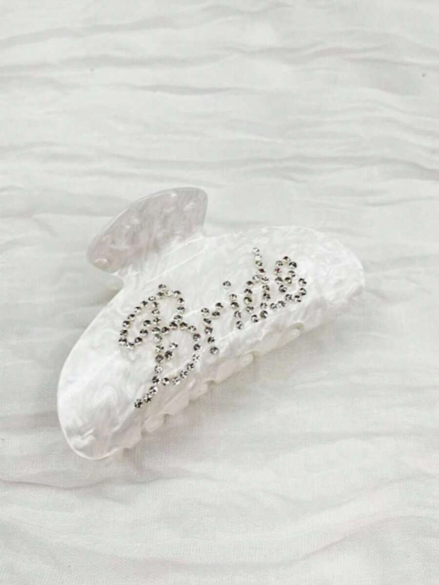 1 pièce Pince à cheveux de mariée, matériau acrylique blanc incrusté de strass avec logo de mariée, convient pour la fête de mariage, la décoration de mariage, le cadeau de demoiselle d'honneur, l'enterrement de vie de jeune fille, le mariage et plus encore - Multicolore - Voir 1