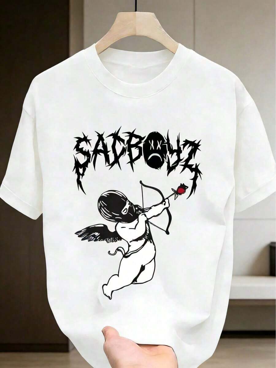 Camiseta hombre cuello redondo y manga corta. Estilo casual con estampados modernos y cómodos. Para hombres y mujeres, estilo pareja, pareja, camiseta de manga corta con estampado de moda - Blanco 5 - Ver 1