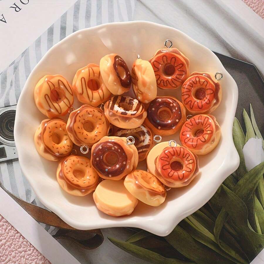 5/10pcs Resin Donut Pendant, For DIY Necklace, Earrings, Phone Strap, Keychain, Perfect Handmade Craft - Random Mix - Multicolor - View 1