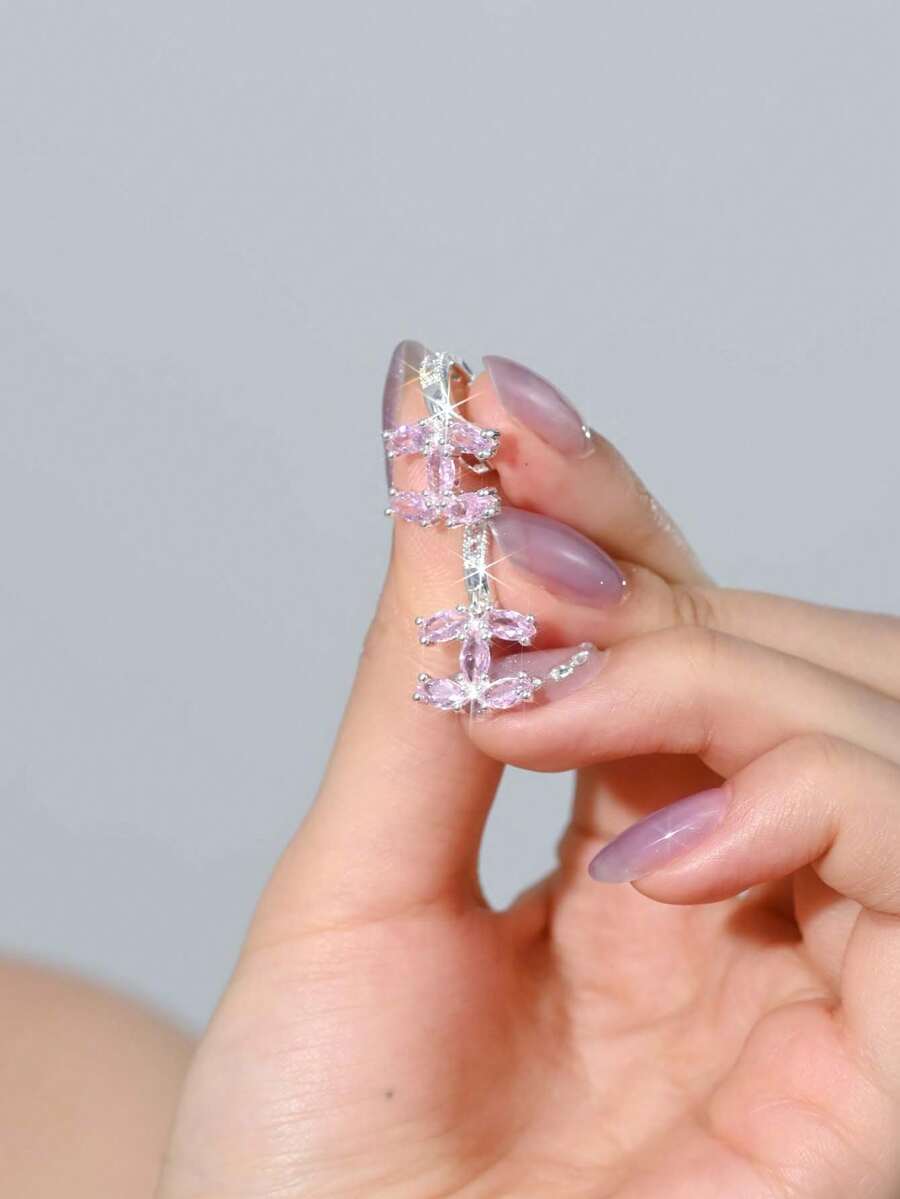 1 Đôi bông tai mạ bạc 925 đính đá Cubic Zirconia, thanh lịch, dễ thương, thời trang và tinh tế, thích hợp cho các bữa tiệc, hẹn hò, đeo hàng ngày và làm quà tặng. - Bạc - Xem 1