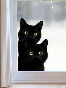 1pc Cute Black Cat Window Decal - See-Through Animal Sticker, Self-Adhesive Vinyl Decal, Suitable For Home And Car Decor, Easy To Apply, Great For Switches And Glass Windows, Adds A Playful Touch To Any Room, Cat Decor - D - View 3
