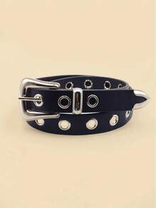 Classic Pu Material Black Belt Retro Hollow Women's Belt Punk Y2K Style Versatile Casual Dration - màu đen - Xem 9