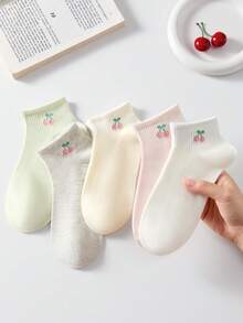 5 Pairs Women Cute Sweet Breathable Cherry Pattern Ankle Socks, Invisible Socks, White Socks, Candy Color Socks, Pink Socks, Student Socks, Minimalist Socks, Suitable For Spring And Summer Daily Casual Wear - Multicolor - View 4