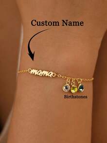 Personalized Name And Birthstone Bracelet, Customized Gold Name Bracelet, Minimalist Style Name Bracelet, Customized Name Bracelet, Customized Gift For Mom - Multicolor - View 6