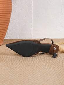Giày sandal cao gót hở gót mũi nhọn dành cho nữ, giày cao gót mũi kín thời trang cho hộp đêm, giày dự tiệc mùa xuân/hè. - màu nâu - Xem 4