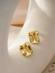 1 Pair Geometric Fashionable Elegant Women's Luxury Stainless Steel Earrings, Suitable For Daily Wear All Year Round, Mother's Day Gift - Gold - View 6