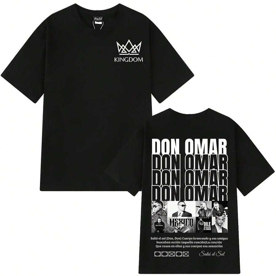 Rapper Don Omar Album Tour 2026 Print T-Shirt Men Women Hip-Hop T-Shirts Short-Sleeved Loose Casual - màu đen - Xem 1