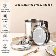 1.3L Stainless Steel Portable Storage/Filtration Container With Stainless Steel Handle And Lid, High Temperature Resistant Oil Filtering Net, Easy Clean Oil Residue Separator - Multicolor - View 12