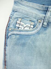 Flattering Flared Denim Pants With Decorative Pockets For A Unique Look. - Light Blue LMKF031guion1 - View 6