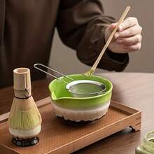 6件套釉面陶瓷抹茶茶具：带嘴陶瓷抹茶碗、抹茶筅、抹茶勺、滤茶器、抹茶刷。抹茶拿铁爱好者的完美工具套装。 - 6件套窯變釉抹茶工具套裝 - 查看 7