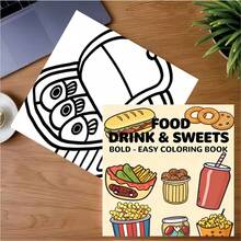 Libro para colorear de líneas gruesas fácil para niños sobre comida, bebida y postres, 24 páginas (papel grueso de 120 g/m²) Versión de lujo mejorada, adecuado para relajación de adultos, reuniones familiares y decoraciones festivas (Pascua, Acción de Gracias, Navidad, Año Nuevo, Día de San Valentín) - Una pieza - Ver 4