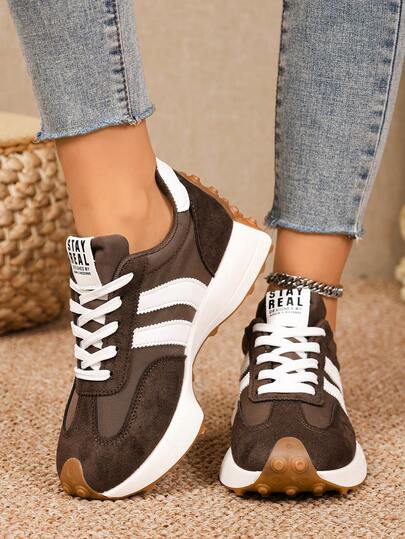 2026新款女士厚底运动鞋四季平底系带厚底运动鞋春夏增高透气拼接修身腰休闲鞋