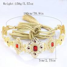 1pc Gorgeous Moroccan Caftan Belt Metal Waist Chain Handmade Tassel Rope Inlaid With Colorful Rhinestones Electroplated Gold Hollow Pattern Middle Eastern Turkish Vintage Women's Belt - Gold Rope Belt - View 8