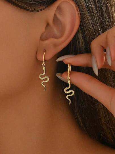 1pair Fashionable Unique Small Snake Design Earrings, Suitable For Everyday Wear For Women