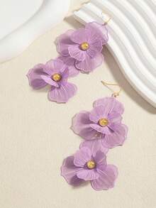 European And American New Exaggerated Floral Earrings, Candy Color Petal Long Elegant Earrings Accessories - Mauve Purple - View 3