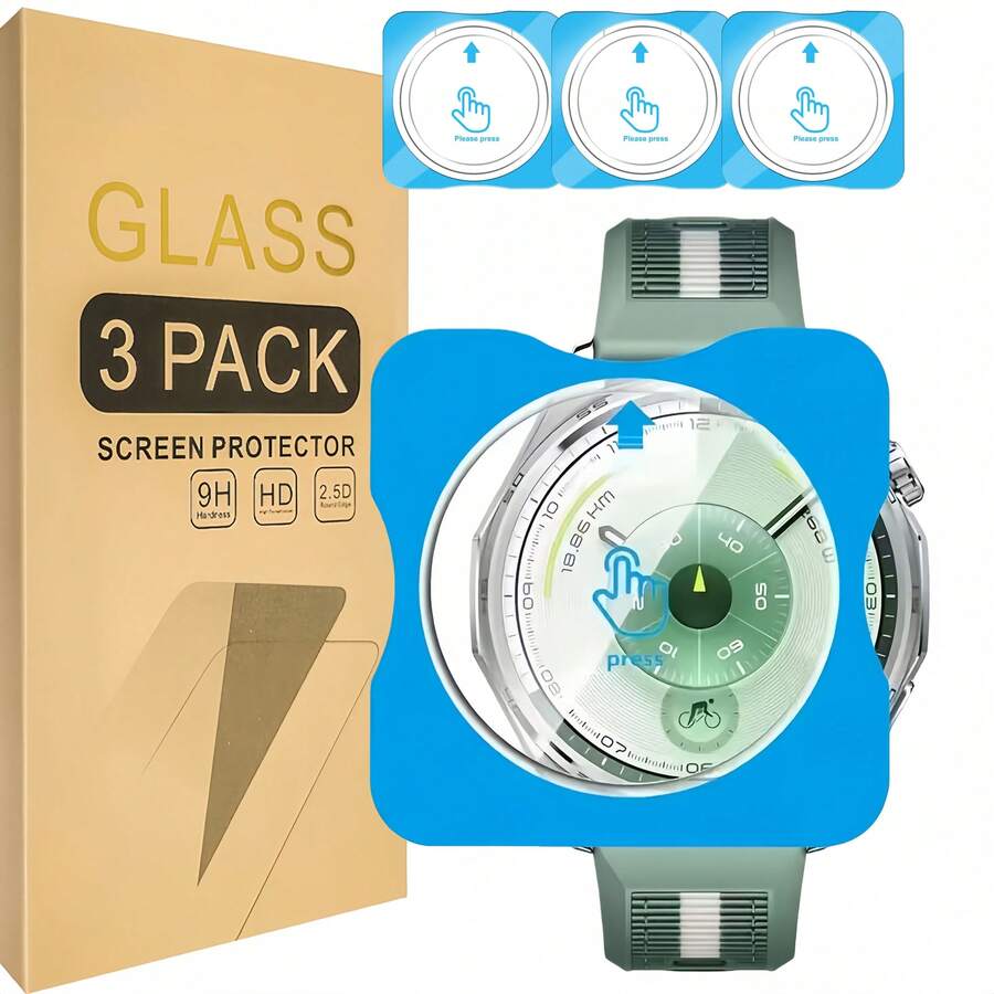 舒适贴合钢化玻璃三片装屏幕保护膜，兼容华为 Watch GT6 Pro-46mm/GT6-41mm/GT6-46mm、GT5-41mm/GT5-46mm/GT5 Pro-46mm，屏幕保护膜，手表保护膜，带自动对齐安装框，一键安装，精准贴合，防刮花，无缝贴合，超清防碎裂膜，附赠小工具保护套，适合科技爱好者，母亲节礼物佳选。