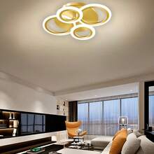 Modern 4/6/8 Rings Interlocking LED Ceiling Light, Flush Mount Circular Ceiling Chandelier, 3 Color Temperature Dimmable, Gold Black White 3 Colors Optional, Minimalist Ring Ceiling Lamp For Living Room Bedroom Hallway Indoor Home Lighting Decoration - 彩色 - 查看 3